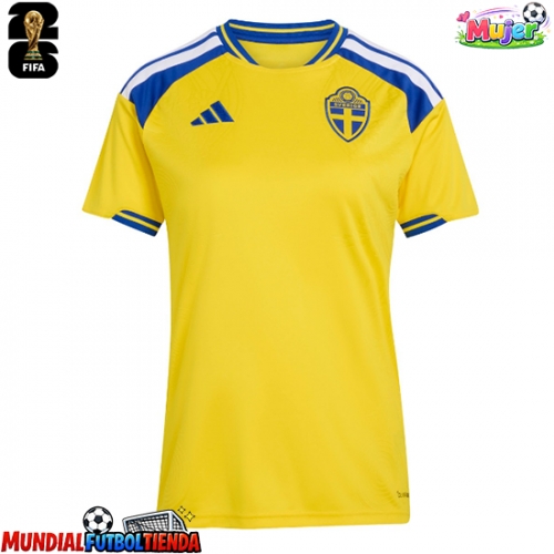 Camiseta Suecia Primera Equipación Replica Mundial 2026 para mujer mangas cortas